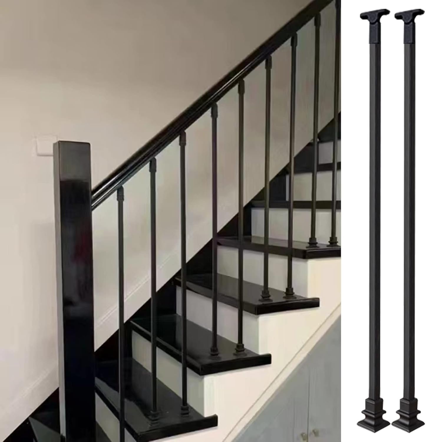 Husillos de balaustres para escaleras interiores instalados en poste de eje de barandilla de metal 1