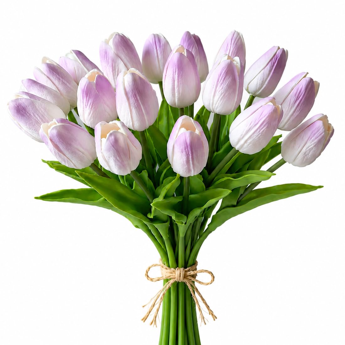 Mandy's 20 szt., jasnofioletowe sztuczne tulipany, jedwabne sztuczne kwiaty, 34 cm, na Nowy Rok, wiosnę, Dzień Matki, Wielkanoc, prezenty, bukiet, do domu, kuchni, dekoracje ślubne