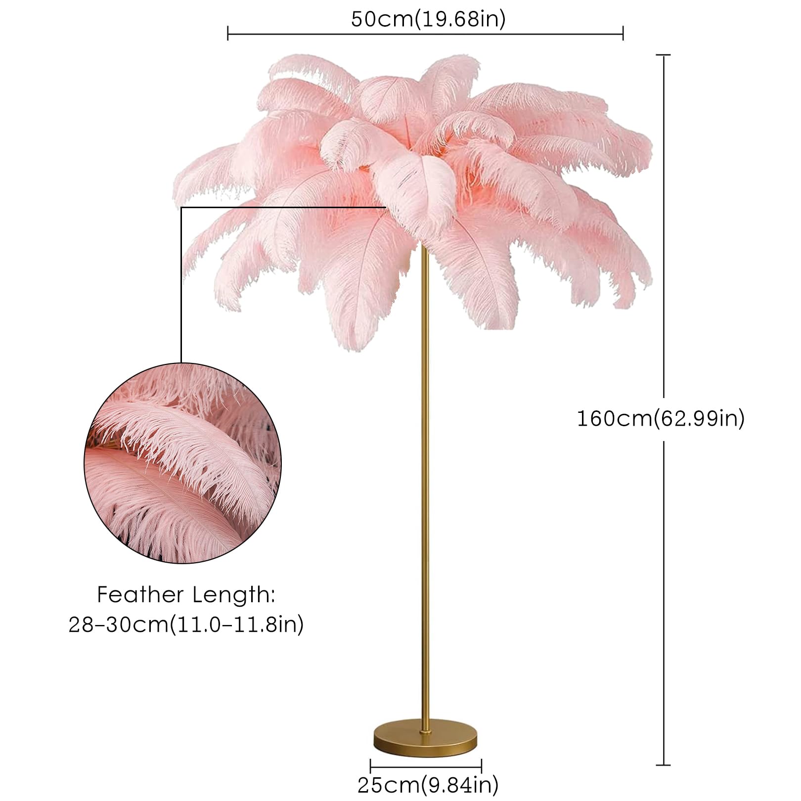 CCXXYGWJ d Lampada da con Piume di Struzzo - Lampada da Alta con Lampada con Piume Ele per Camera da Letto, Soggiorno e Arredamento per Ufficio - Soluzione di Illuminazione Domestica