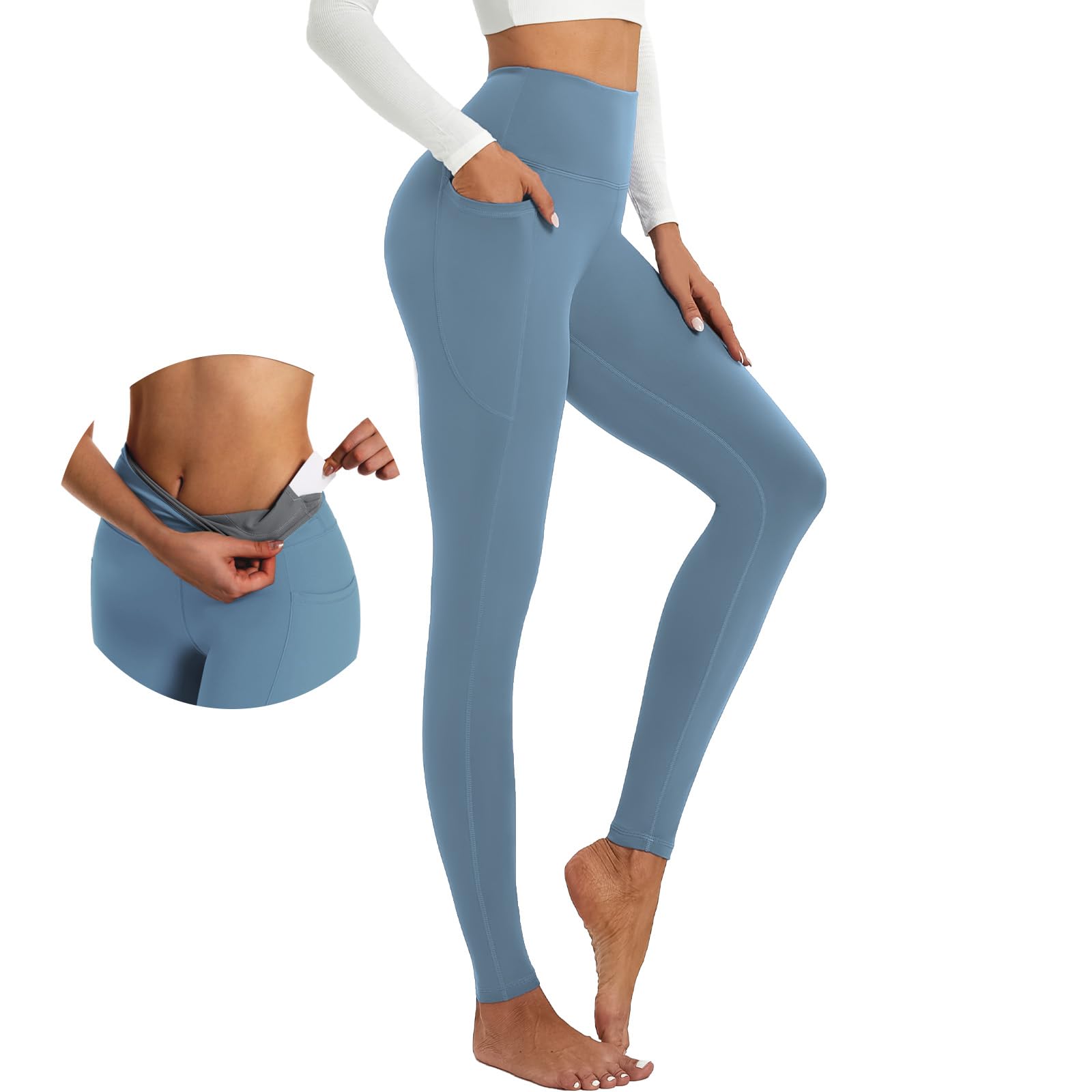 ALAVIKING Yoga Pants for Women Double Layer High Waisted Yoga Leggings Tummy Control Workout Pants with Pocket Stretchy