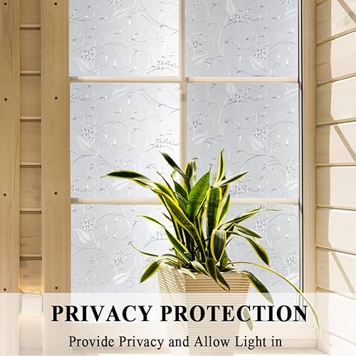 Miniatura 6 de Mikomer Película de privacidad para ventana, diseño de flores grabadas, película estática para puerta, no adhesiva, control de calor, anti UV