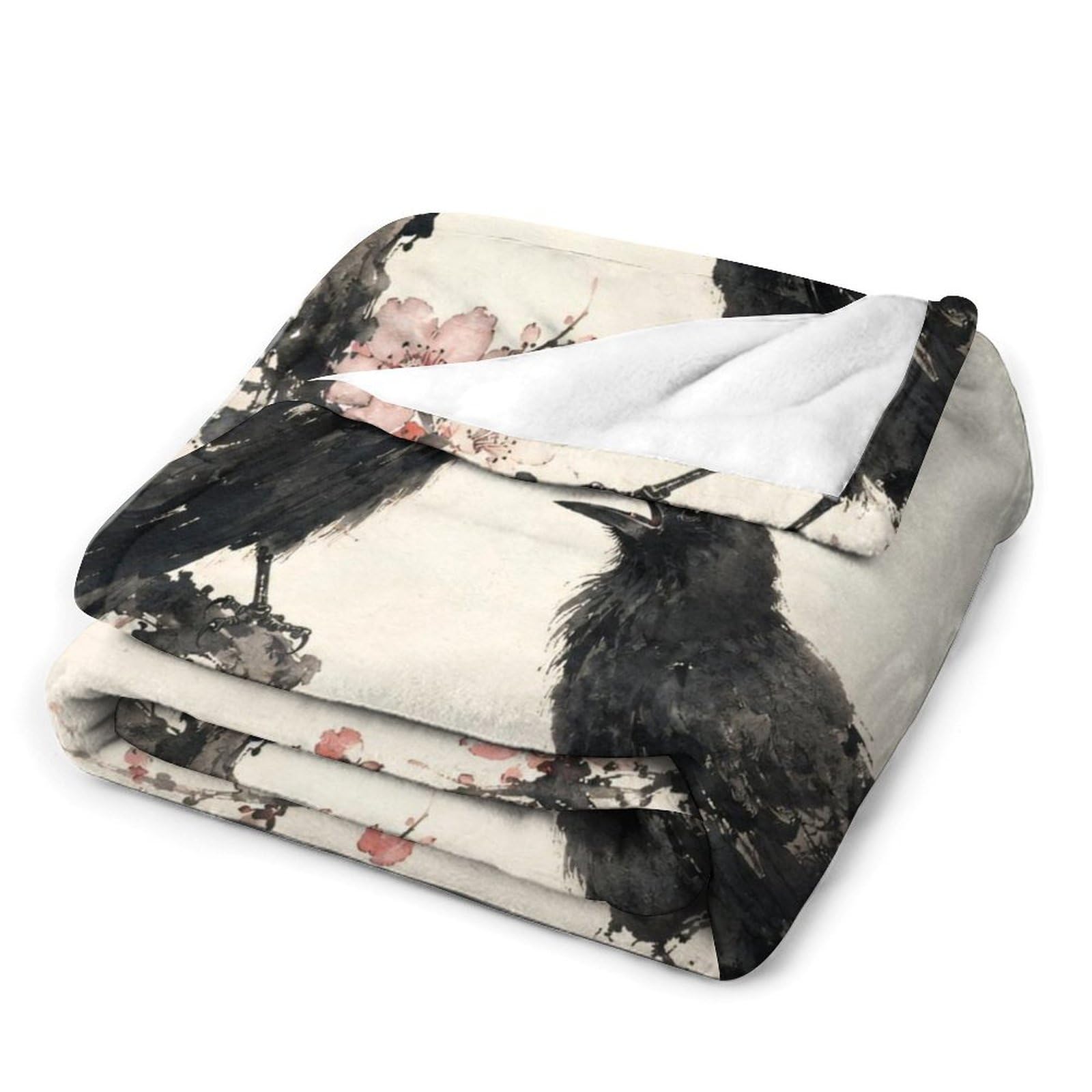 Pareja de cuervos con luna Manta Manta TV Calida Polar Sofa Dormitorio | manta sofa suave con Lavado de tinta y Grabado en madera japonés, para sofa, cama, 175x200cm(70x80in)