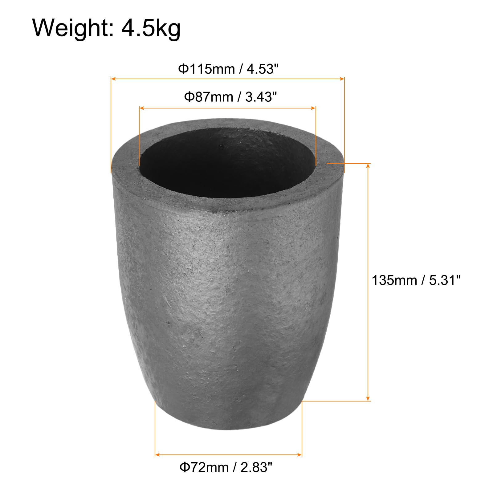 QUARKZMAN Crucible en Graphite Silicium, 4.5kg Creuset pour Coulée de Cuivre, Moule de Fusion de Métal pour Fusion D'Or, Argent, Cuivre, Outils de Fusion, 3.43 Pouces IDx5.31 Pouces H