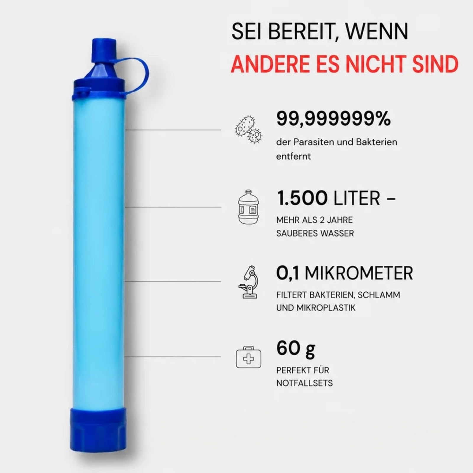 Virest Wasserfilter Outdoor,HYDRO-X1 Notfall Wasserfilter | Tragbarer Outdoor Mehrzweck Wasserfilter für Bach,Berg,Regen und Leitungswasser,Camping Wander Notfall Ausrüstung