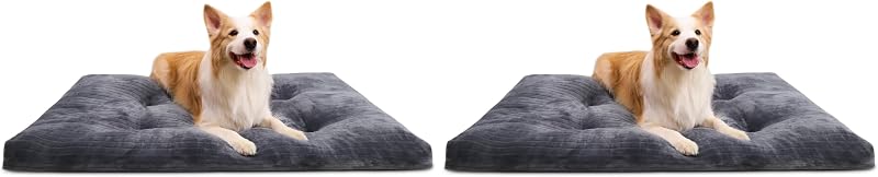 Tapete para Cama de Cães Grande em Flanela Macia com Base Antiderrapante KSIIA GD007 Cinza, 88,9 x 58,42 x 8,89 cm, Pacote com 2