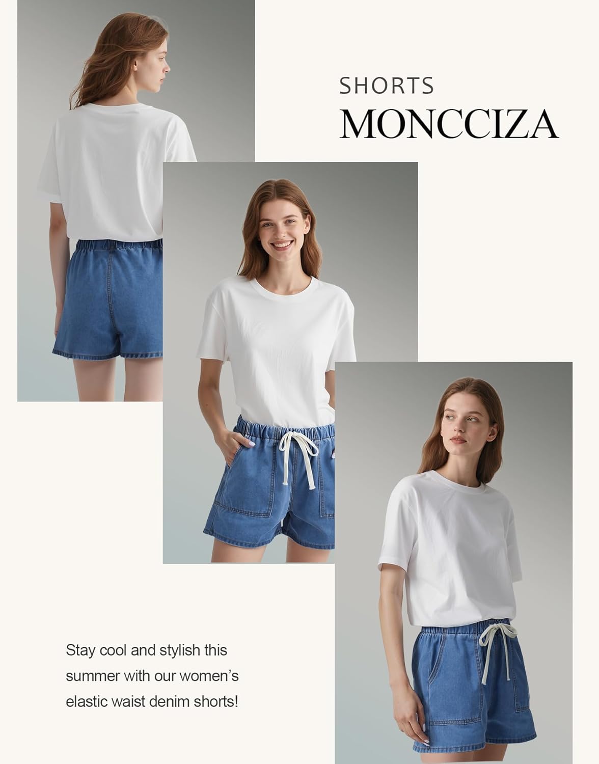 Jean Shorts for Women Drawstring Denim High Elastic Waisted Baggy Summer Shorts with Pockets - Image 3