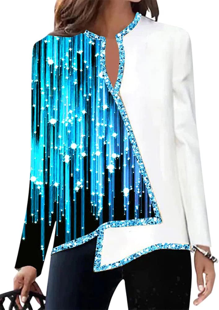 Blouse Femme Chic En Velours Doré Avec Paillettes - Manches Longues - Col En V - Tunique De Fête