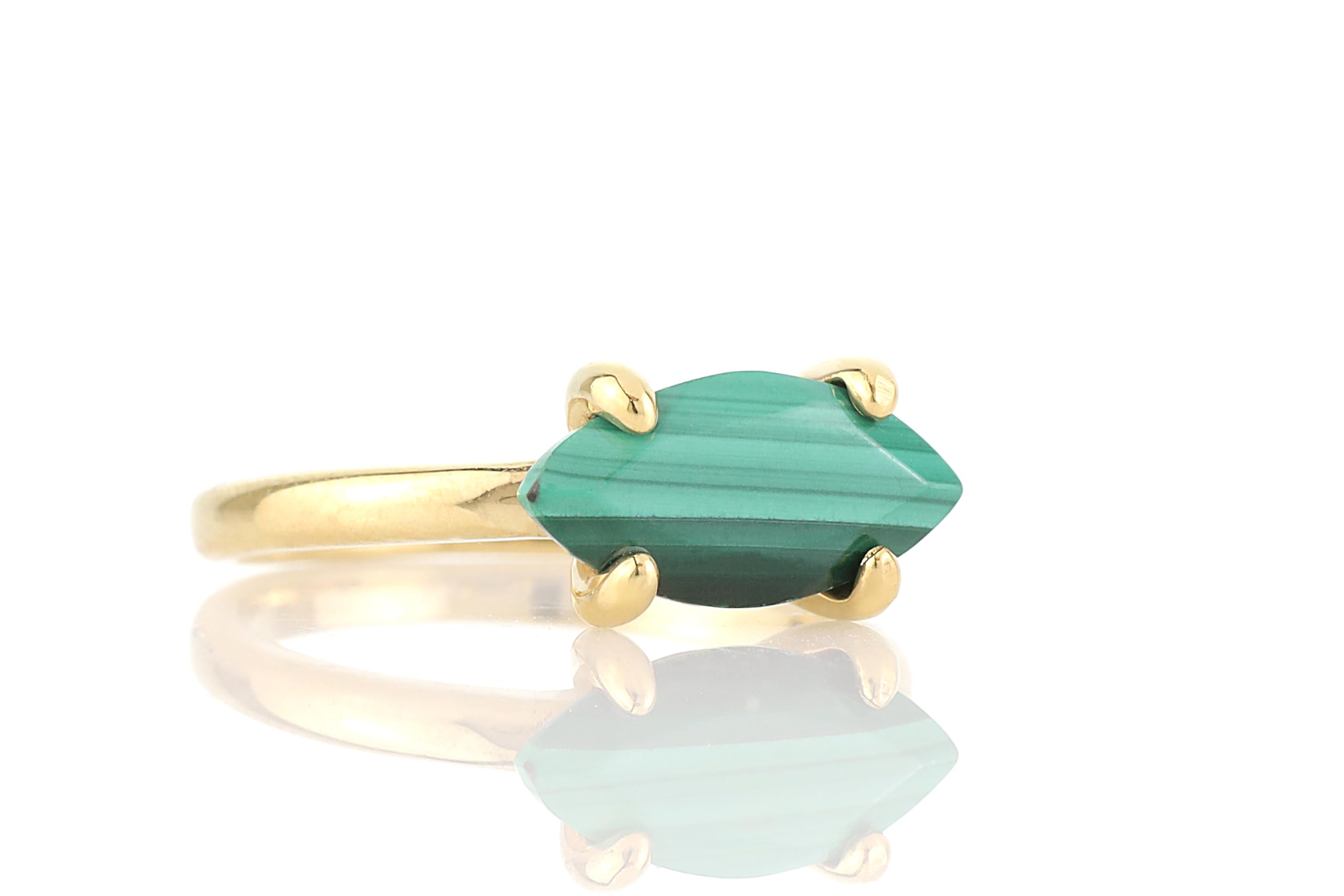 Anillo de Malaquita Marquesa Horizontal - Anillos de Cristal Hechos a Mano para Mujer - Anillo de Piedra Verde Personalizable - Anillo de Joyería Artesanal Anillo de Compromiso - con Caja de Fantasía