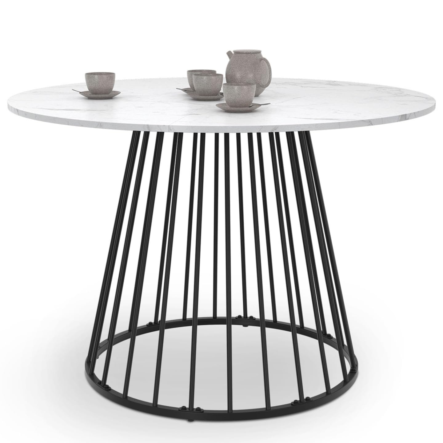 IDMarket - Table à Manger Ronde Yuna 6 Personnes 110 cm Noir et marbre
