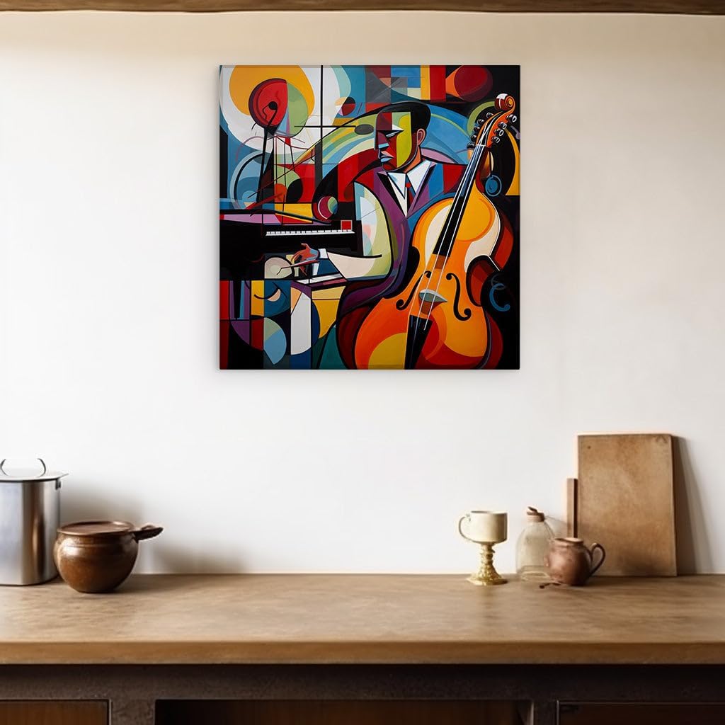 Canvas for Living room. Jazz Notes and Abstract Hues An Artistic Symphony of Color and Melody, 27 x 18 inch Canvas Wall Art - Contemporary Masterpieces - Modern Home Decor - 69x46 cm (27x18 inch)