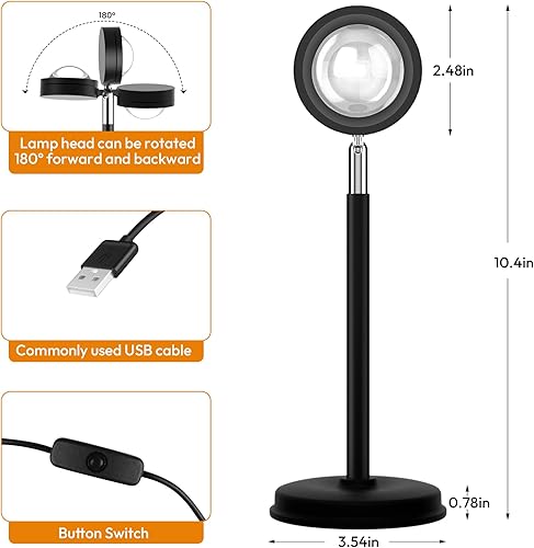 Miniatura 3 de Proyector de lámpara de puesta de sol, rotación de 180 grados, luz de proyección de sol, lámpara de pie con puerto USB, lámparas de puesta de sol