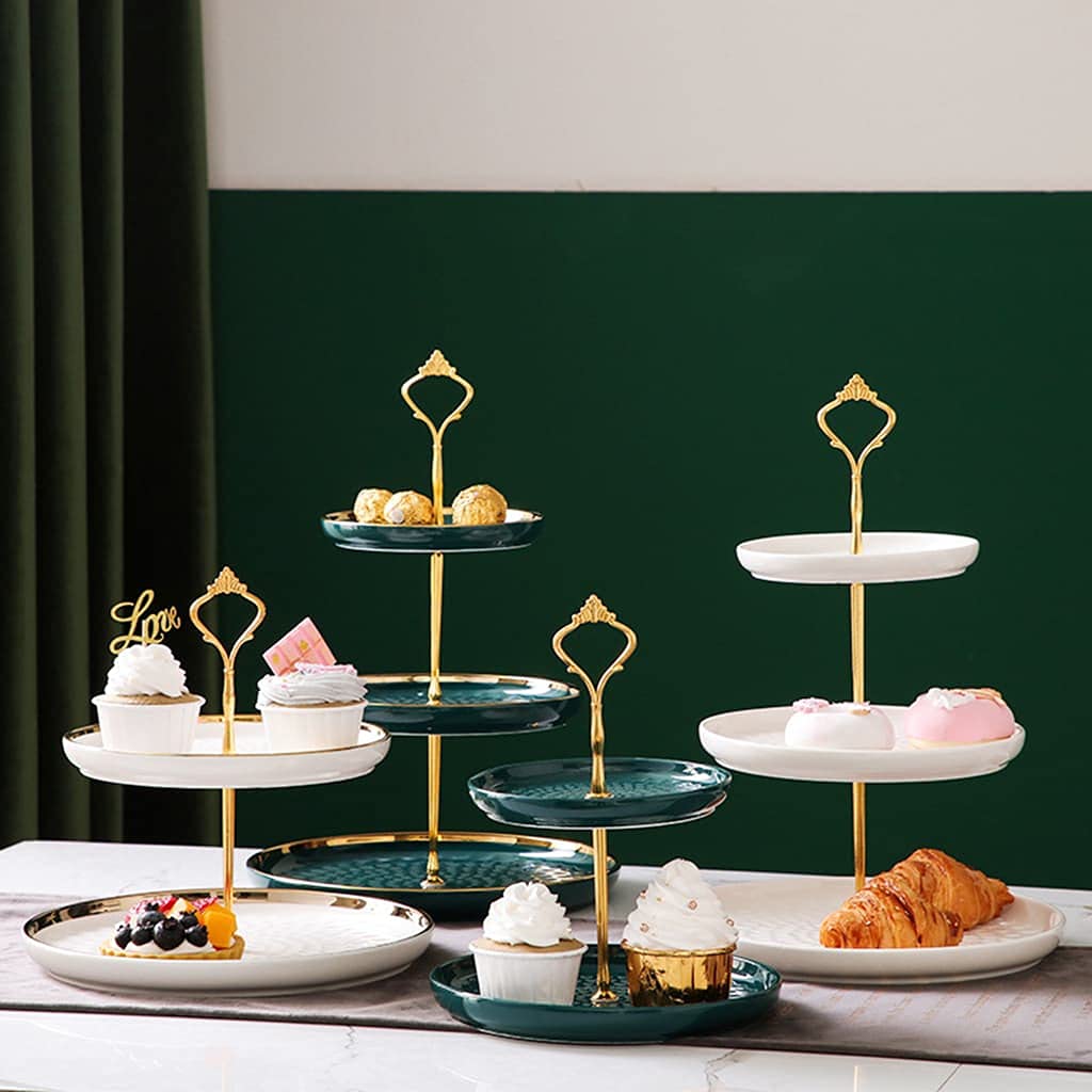Eidoct Rundes 3-Etagen-Porzellan-Cupcake-Gestell, Servierteller für Desserts, Serviertablett für Teepartys, Hochzeiten und Geburtstage (grün)