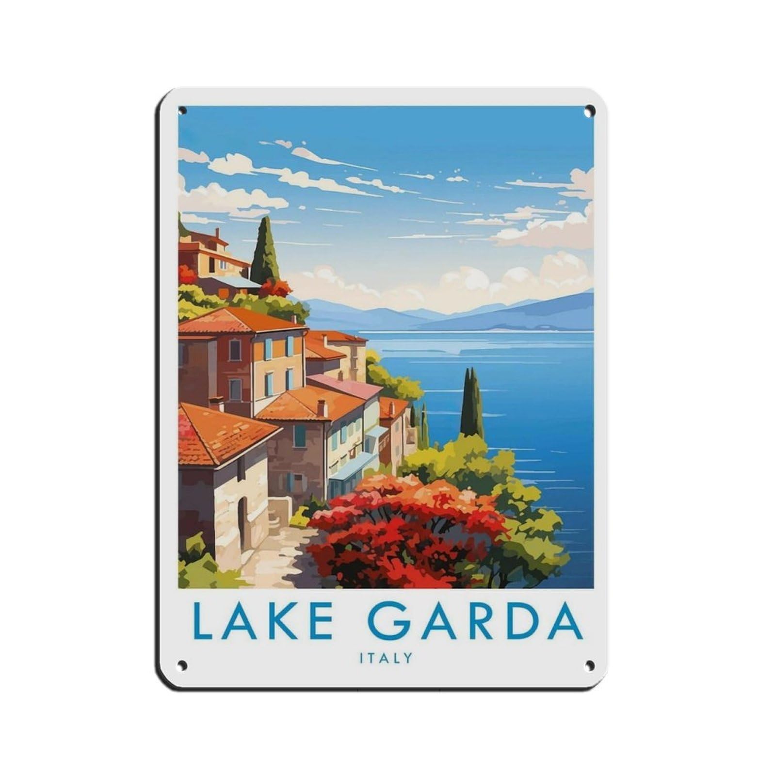 Lake Garda Travel Poster, Italy（1） Retro Poster Metal Tin Sign Chic Art Retro Iron Painting Bar People Cave Cafe Family Garage Poster Wall Decoration 12x16inch(30x40cm)