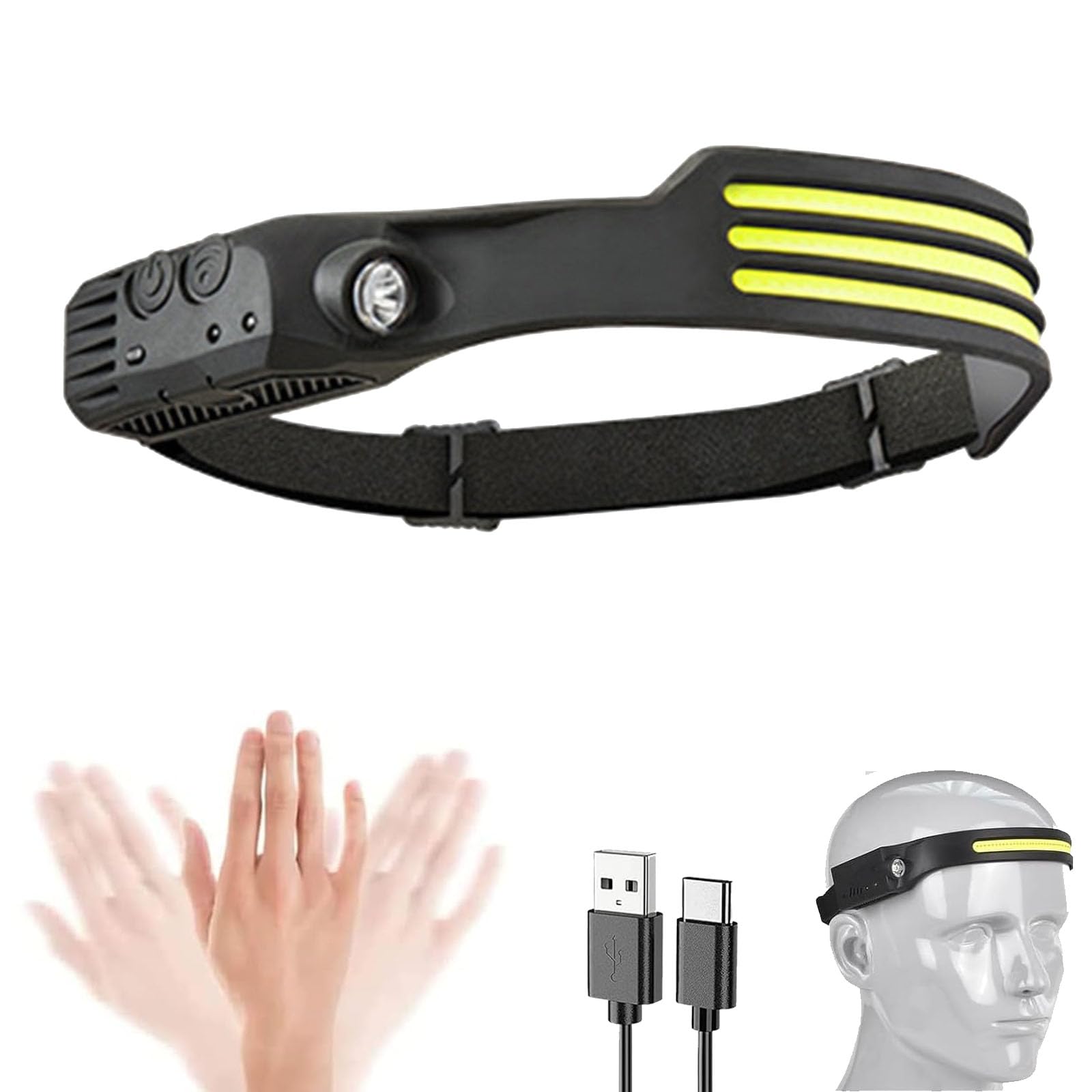 Tasber 3 Front Led Lichtleiste Head Torch, Luxelight Led Headtorch Rechargeable, Lumilight Head Torch 230° Wide Beam Headtorch, Rechargeable Waterproof Lightweight Headlamp For Running, Camping, Hunting (1, )