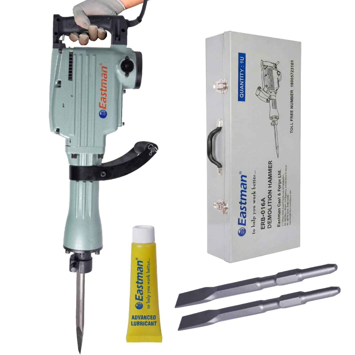 Sponsored Ad - 16Kg Electric Demolition Hammer, Torque 32J, 1900 Bpm, 1600 Watt, Concrete Breaker, With Flat & Pointed Chisel & Carbon Set, With Steel Case Packing - ERB-016A