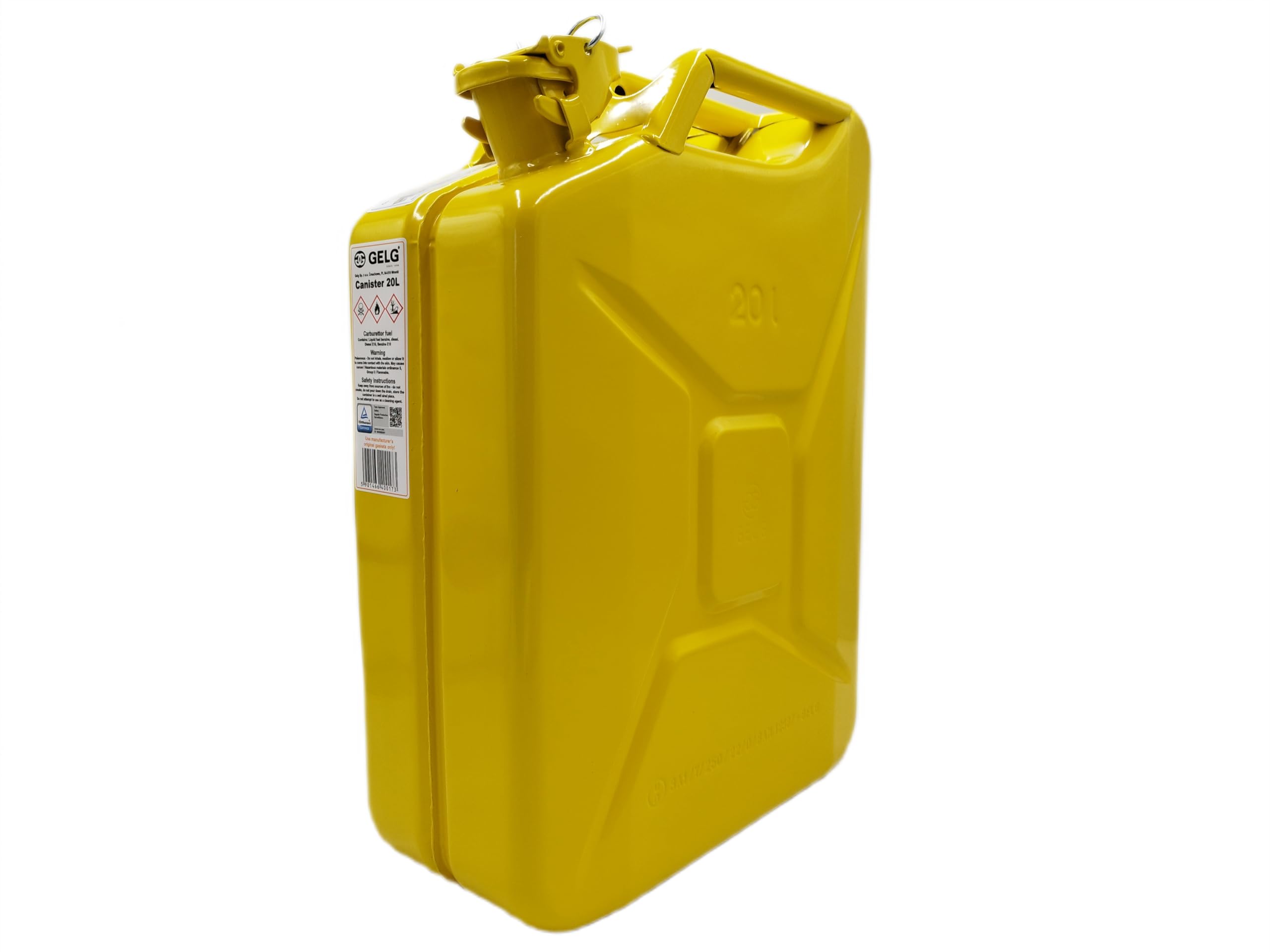 Tanica per carburante in metallo, 20 litri, per benzina e diesel, colore giallo RAL 1023