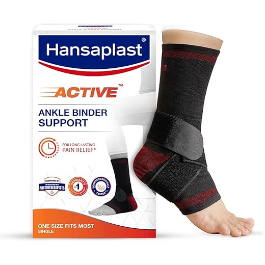 Hansaplast Active Ankle Binder Support for Men & Women | 1 Unit | One Size Fits Most | Ankle Brace for Long Lasting Pain Relief , Stability & Targeted Compression | Skin Friendly Ankle Support with Comfortable Fit | Instability, Sprain, Strain, Preventive
