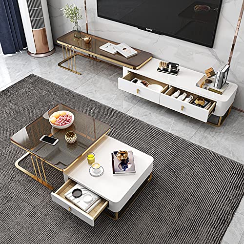 Quadratischer Couchtisch-Set, moderner Akzenttisch, Schreibtisch mit Stauraum, Kunstmarmor-Glasplatte und Metallrahmen, für Wohnzimmer, Büro, Balkon, B 6070 cm (A 60 x 70 cm) – Bild 3