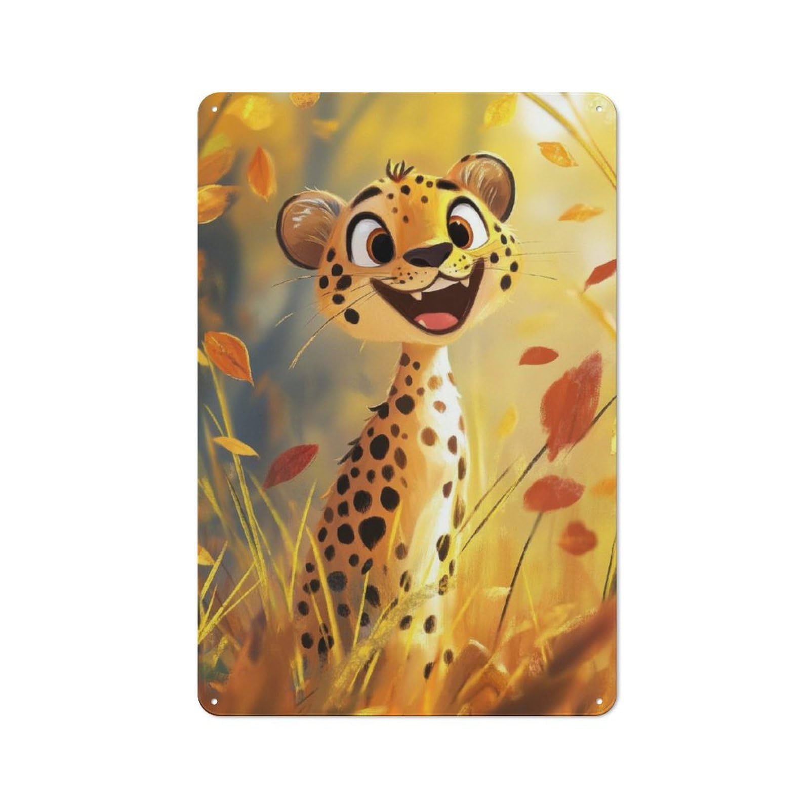 Junmoney Smiling Cheetah In Autumn 30X20cm Retro Metal Plaque With For Garage Or Workshop, Housewarming Present For People Styling Garage And Workshop