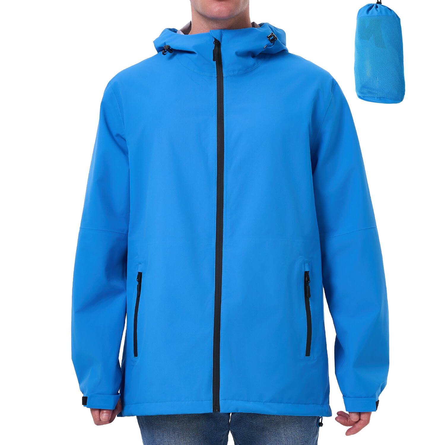 Veste de pluie pour homme Imperméable Vestes d'extérieur pour homme Veste légère de loisirs Respirante Vélo Veste de pluie avec capuche