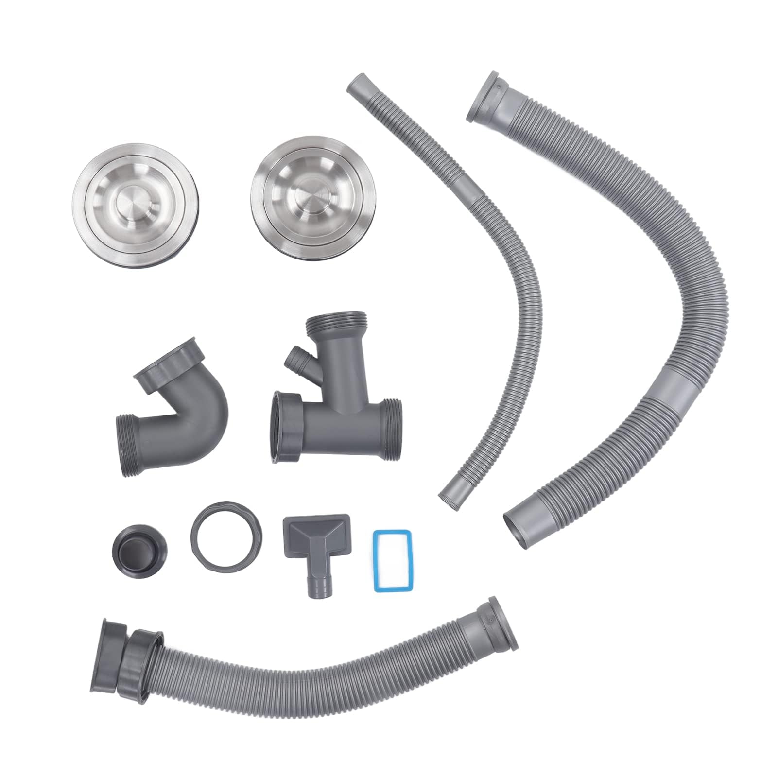 Ejoyous Kit de Tuyau de Vidange D'évier de Cuisine, Tuyau de Vidange D'évier à Double Cuve, évier de Cuisine, Double Tuyaux D'évacuation, Vidange Rapide, Extensible, Plusieurs