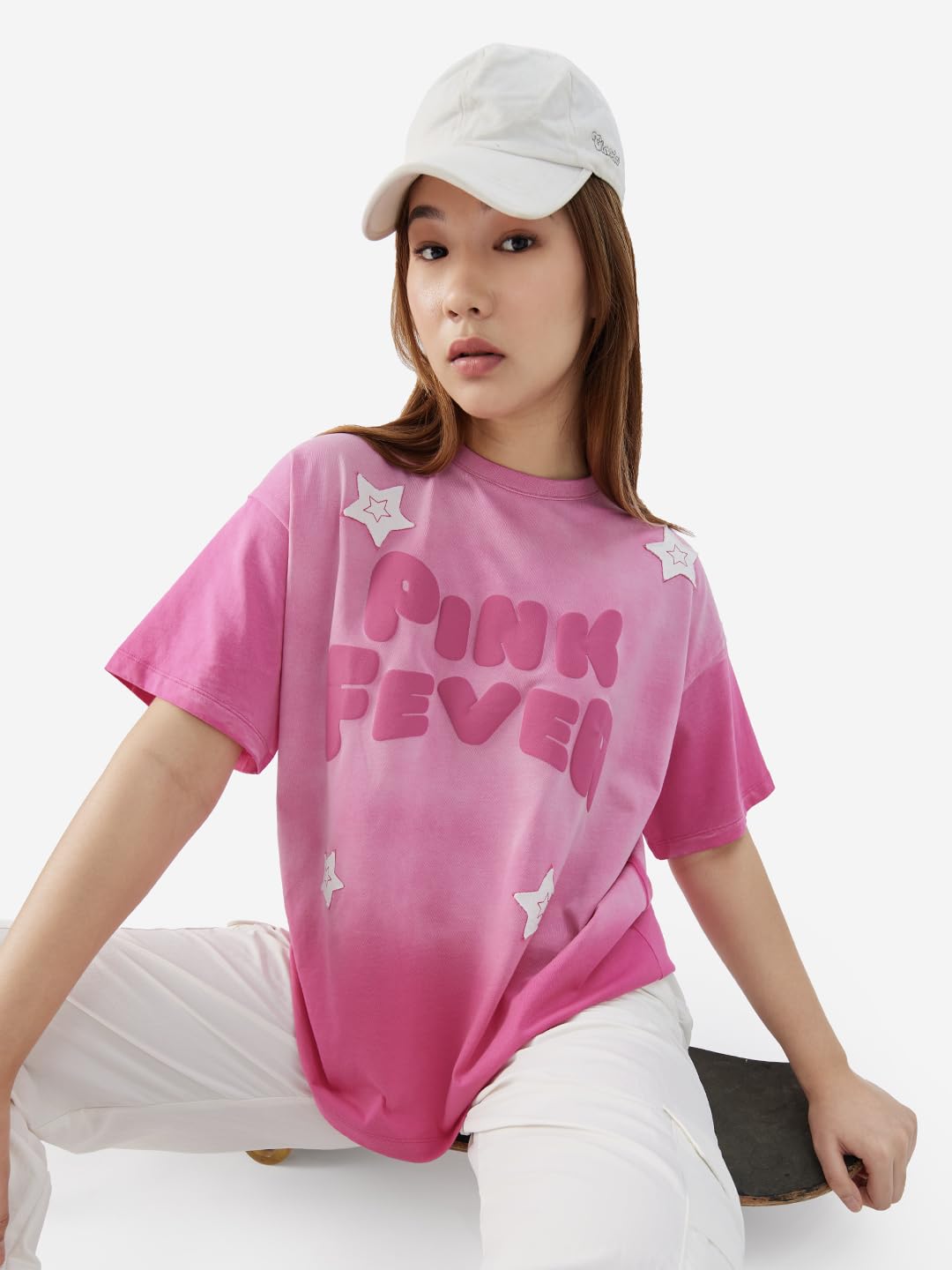 The Souled Store Pink Fever - Camiseta de manga corta para mujer y niña, cuello redondo, estampado de algodón rosa