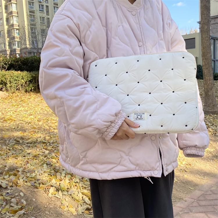 Kawaii Cartoon Polka Dot Puffy Laptop Sleeve Y2K Computer Cover Bag Accessories Pouch Cute Plush Carrying Case (13-14 inch,White) - Image 4