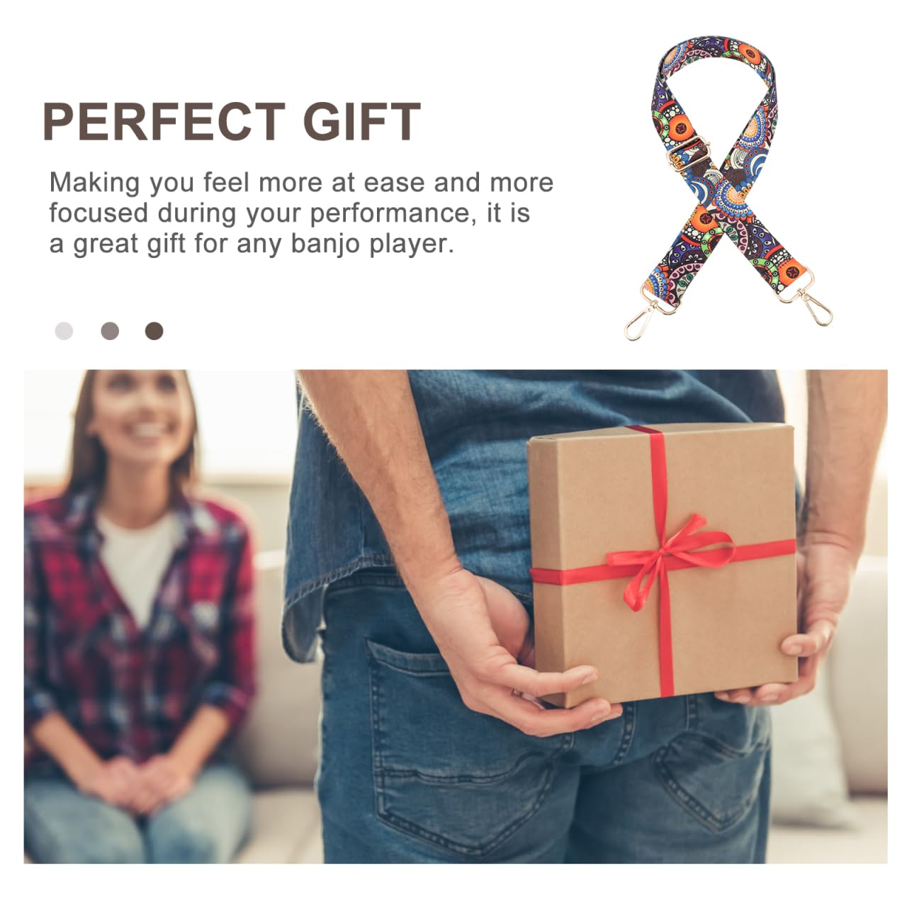 Vaguelly Banjo Strap Vintage Flower Pattern Banjo Belt Adjustable Jacquard Weave Guitar Strap Banjo Shoulder Strap Neck Sling Strap for Banjo Electric Acoustic Guitars Bass