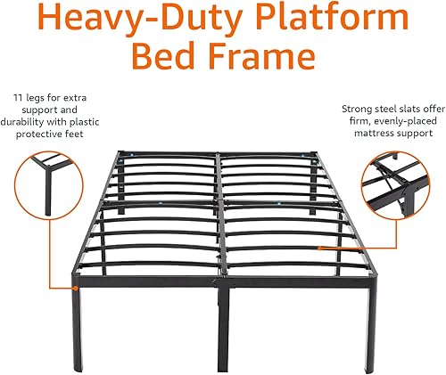 Miniatura 4 de Amazon Basics Armazón de cama resistente de servicio pesado antideslizante con listones de acero, fácil montaje - 18" H, (Full), negro