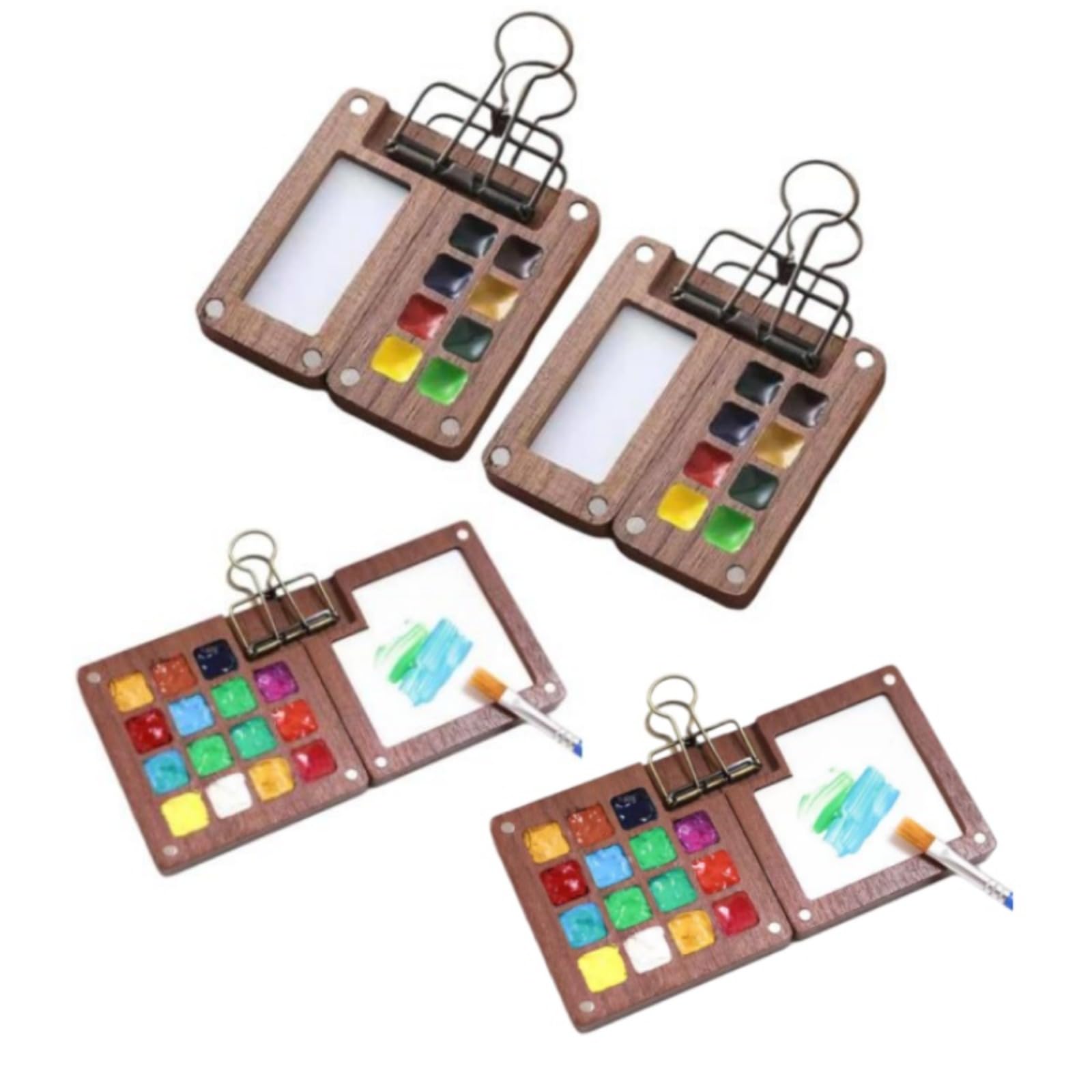 Mini-Reise-Aquarell-Set 12-teilig – Mit Palette, Skizzenbuch, Clips & 6 Pinseln, Acryl-Palette Mit 8 Fächern, Tragbare Malausrüstung