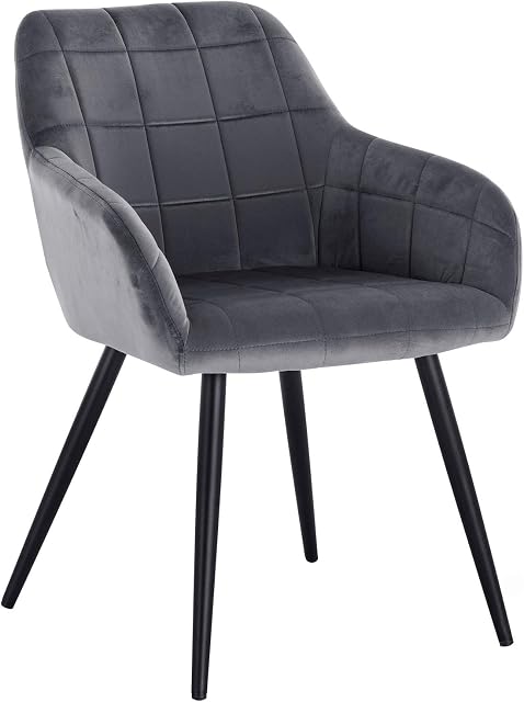 WOLTU® krzesło do jadalni BH93dgr-1, krzesło kuchenne, krzesło tapicerowane, krzesło do salonu, fotel z podłokietnikami, powierzchnia siedziska z aksamitu, nogi z metalu, 1 szt., ciemnoszare
