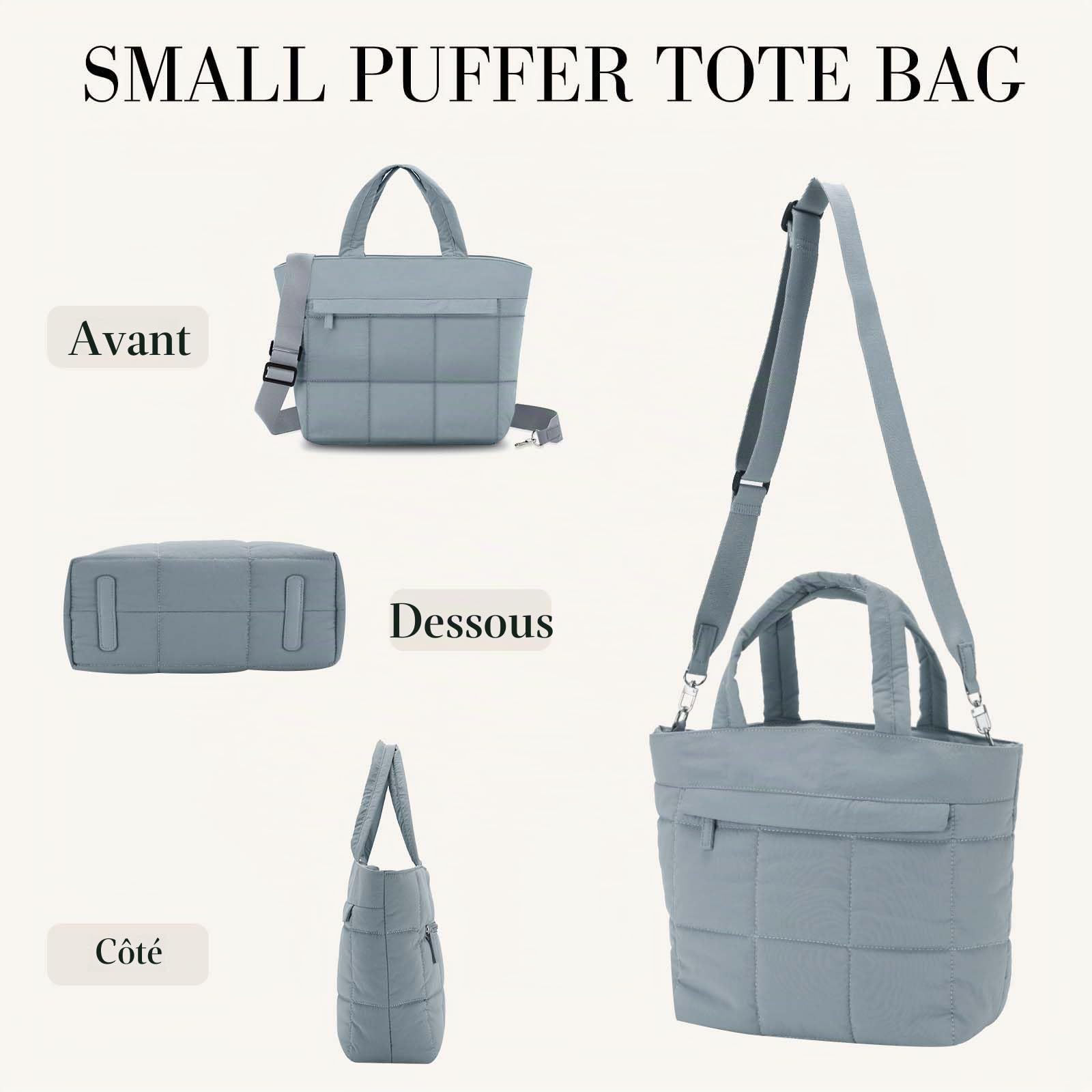 VASCHY Petit Cabas Femme, Léger Multi-poches Sac Bandoulière Femme Matelassé 12,9 Pouces Sac Fourre Tout Sac a Main Tote Bag Fille avec Bandoulière Amovible pour Travail Sport Voyage