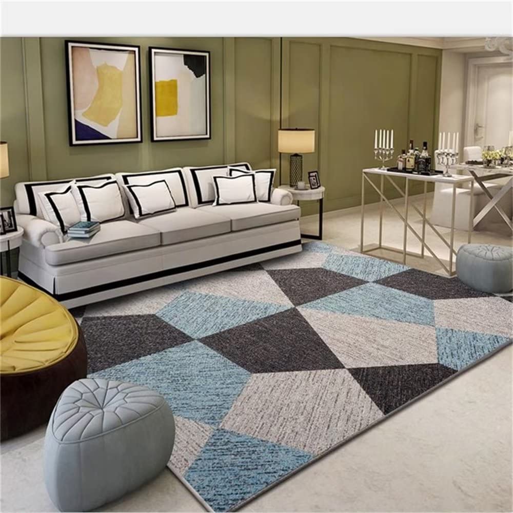 Tapis de décoration salon gris bleu lavable 120x170 pour protéger votre entrée
