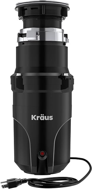 Kraus KWD100-33MBL WasteGuard Haute vitesse 1/3 HP Alimentation continue Élimination des ordures moteur ultra-Quiet avec montage de connexion rapide, 14 De pouce, noir