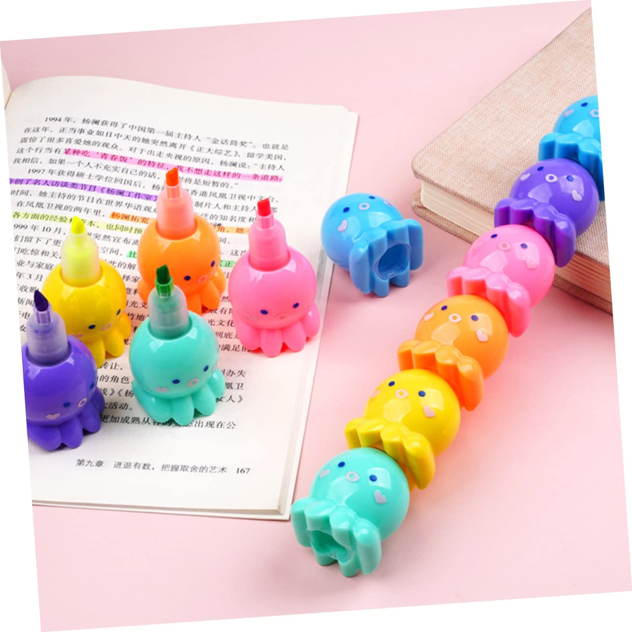 Happyyami Rotuladores Fluorescentes Plástico Liviano con Diseño de Octópodo Escritura Suave 18 Piezas para Estudiantes Ideales para Tarjetas DIY y Escuela
