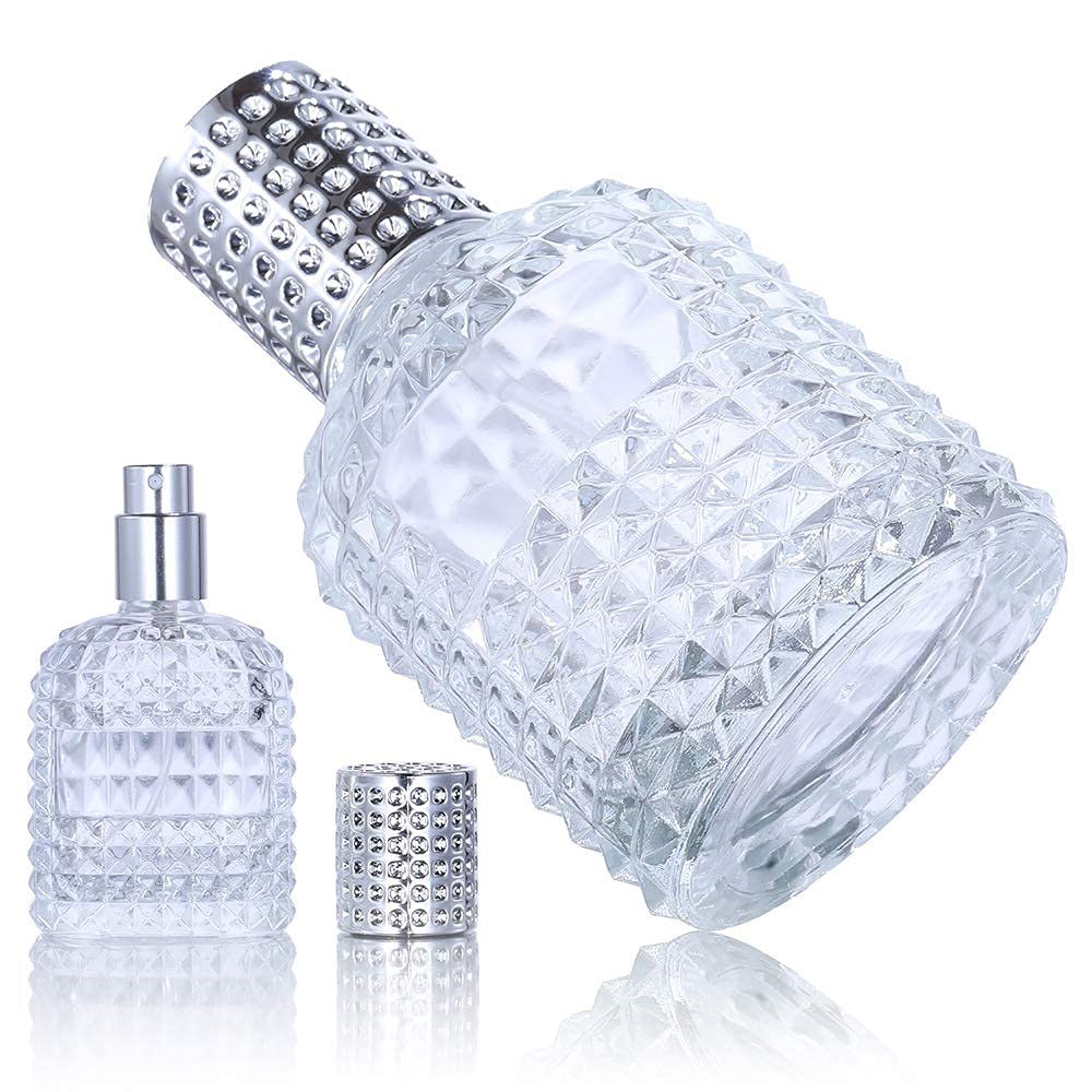 Hunky Dory 30ml + 50ml Empty Refillable Glass Bottle with Spray Pump and Cap for For DIY Perfume, Essential Oils, Blends, Rose Water (Silver)-image-5