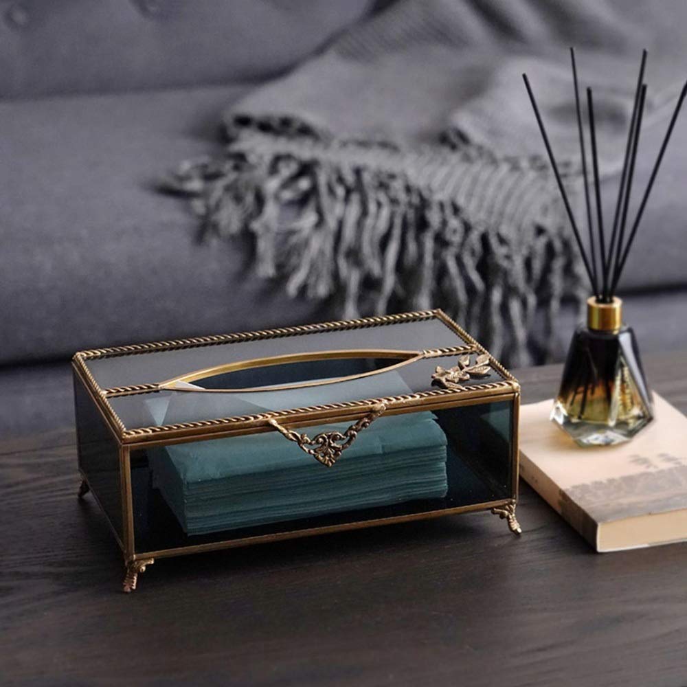 新品 ガラスと金属のティッシュボックス