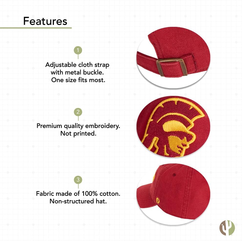 Desert Cactus USC Baseball Hat University of Southern California Trojans Brimmed Embroidered Hats Cap Adjustable Cloth Strap Adult (Style C1) Red - Image 4