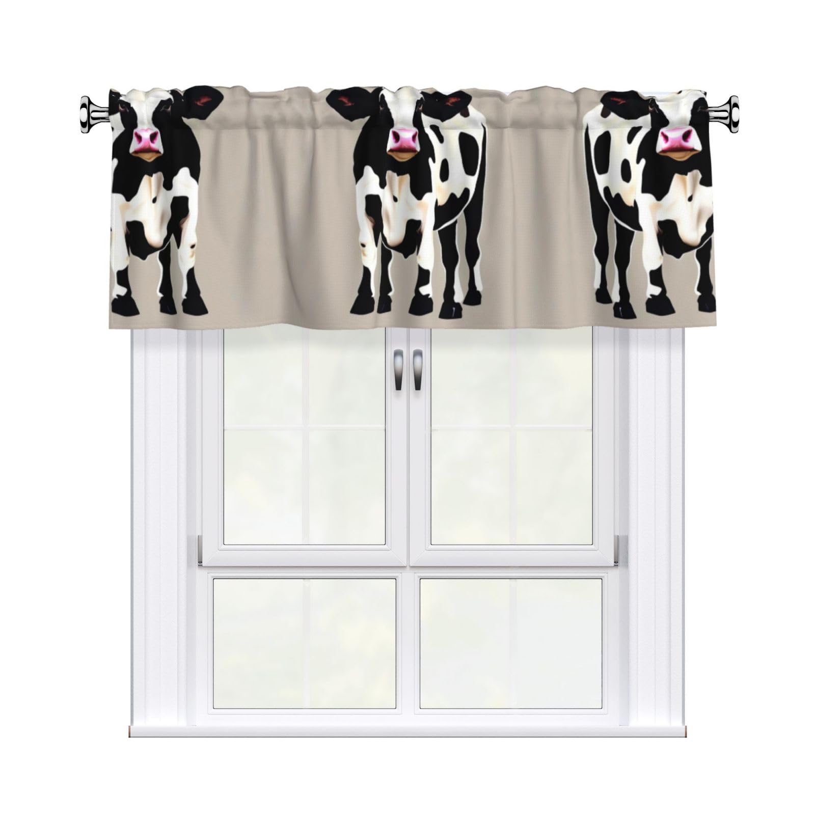 LMNGH Cow Black spot Curtain Valance for Windows,Kitchen Window Curtains Blackout Drapes Window Treatments Decorative Rod Pocket Short Curtain for Living Room Bedroom,54" W x 18" L