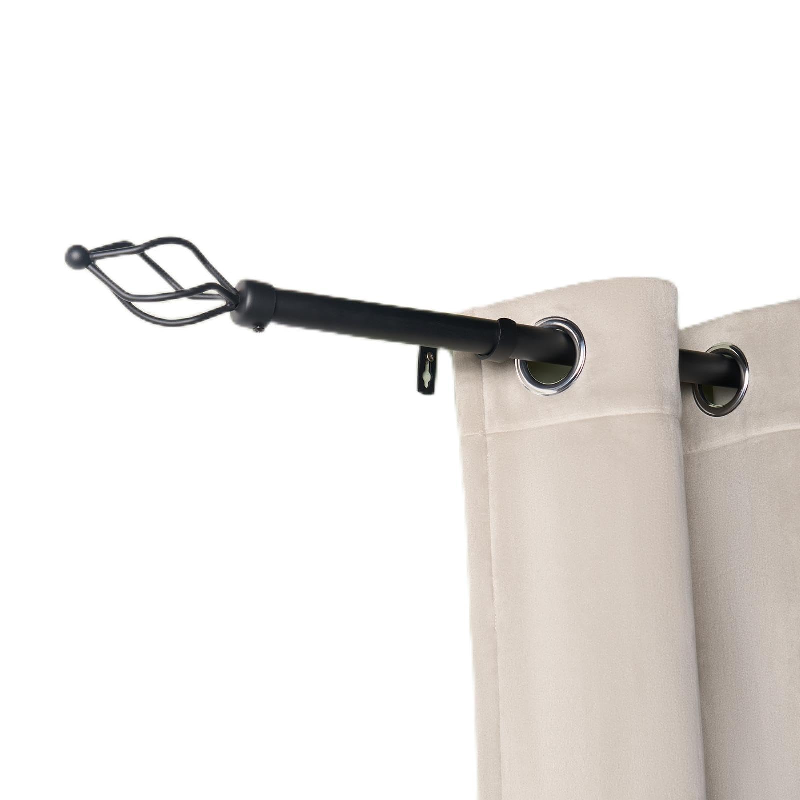 OHS Curtain Pole 120 to 220cm, Extendable Black Curtain Pole for Eyelet Curtains 28mm Curtain Rod with Twist Finials Adjustable Metal Curtain Poles Brackets Included