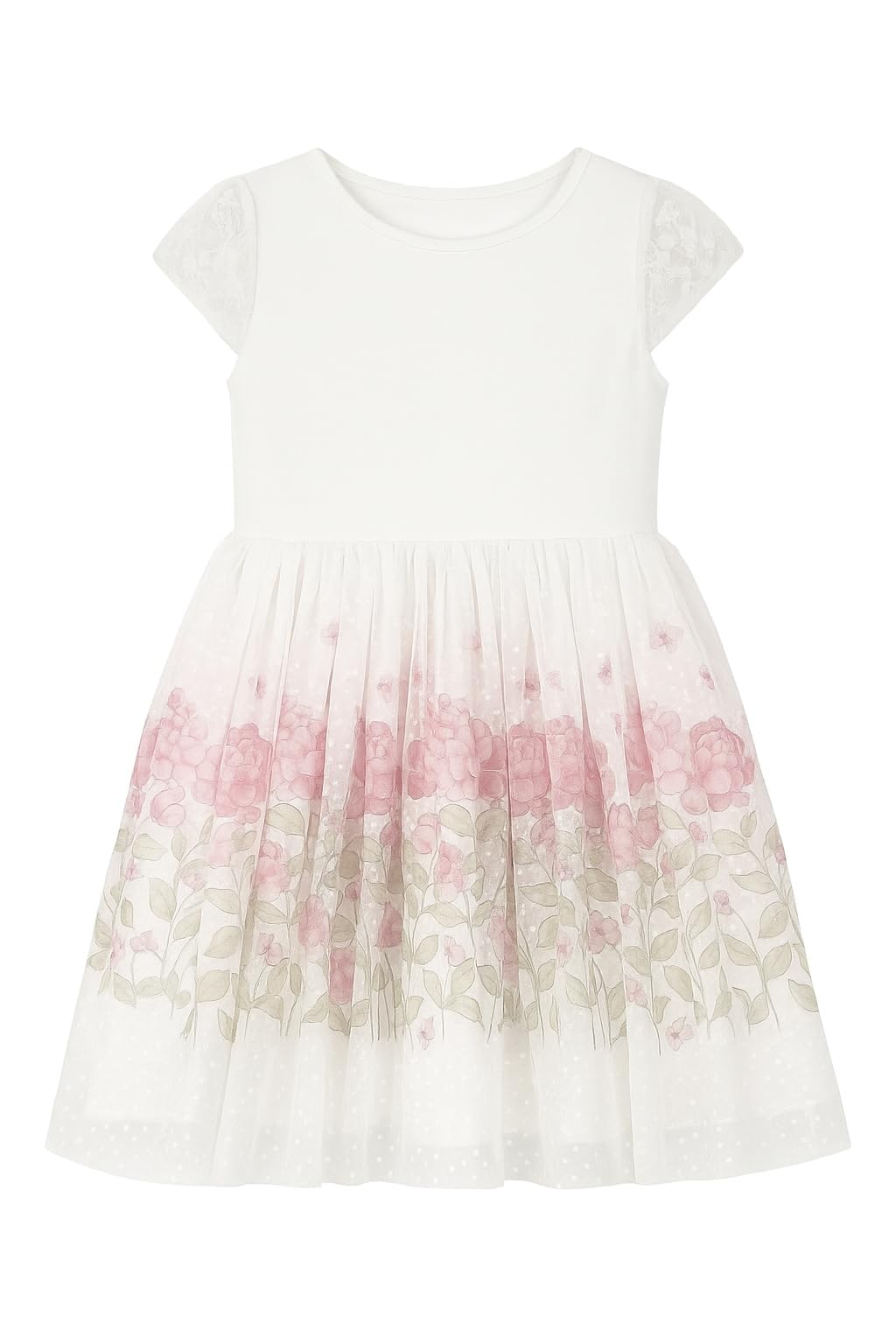 Mayoral Vestito Bambina Elegante Cerimonia, Abito con Gonna Floreale in Tulle e Maniche in Pizzo, per Matrimonio Compleanno e Occasioni Speciali