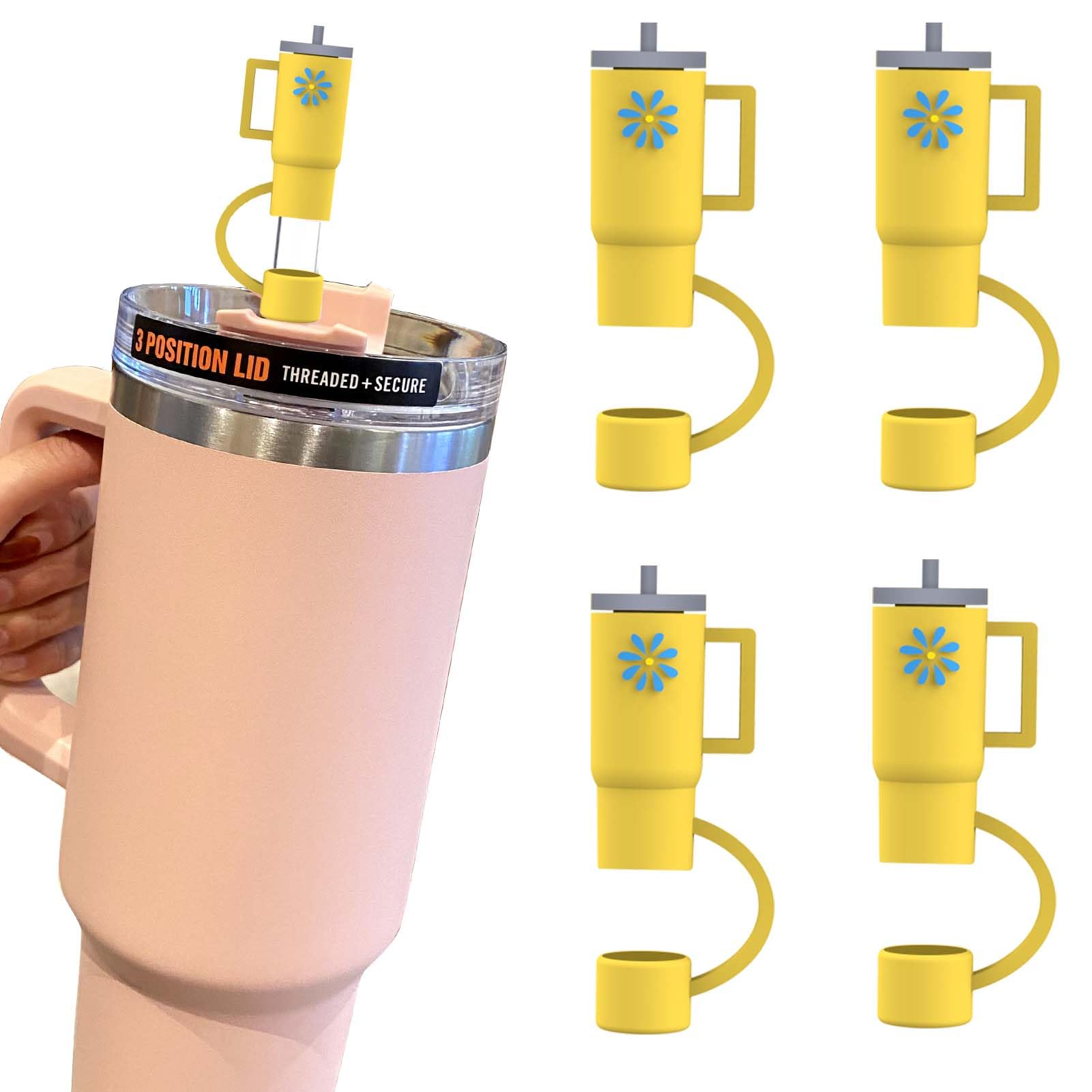 AIERSA 4Pcs Straw Cover Cap for Stanley Cup, Silicone Straw Topper Compatible with Stanley 30&40 Oz Tumbler with Handle,Straw Tip Covers for Stanley Cups Accessories - Yellow