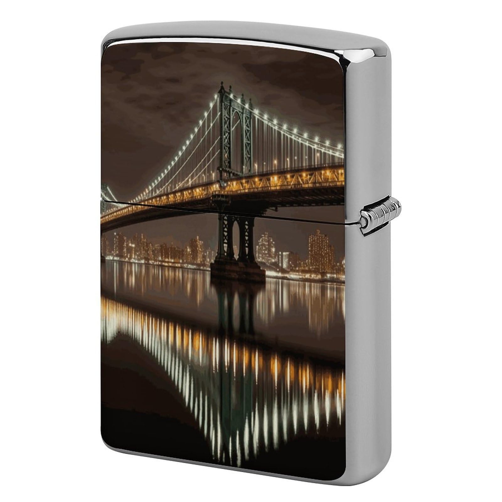 Btcowzrv Style New York Manhattan Bridge Night Metal Lighter Case Sleeve Cover Holder
