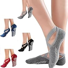 Women's Anti Bacterial Anti-Skid Yoga/Pilates/Dance/Ballet Made with Bamboo Cotton Walking & Bikram Fitness Ankle Length Socks with Grips. Set of 1, Multi Color