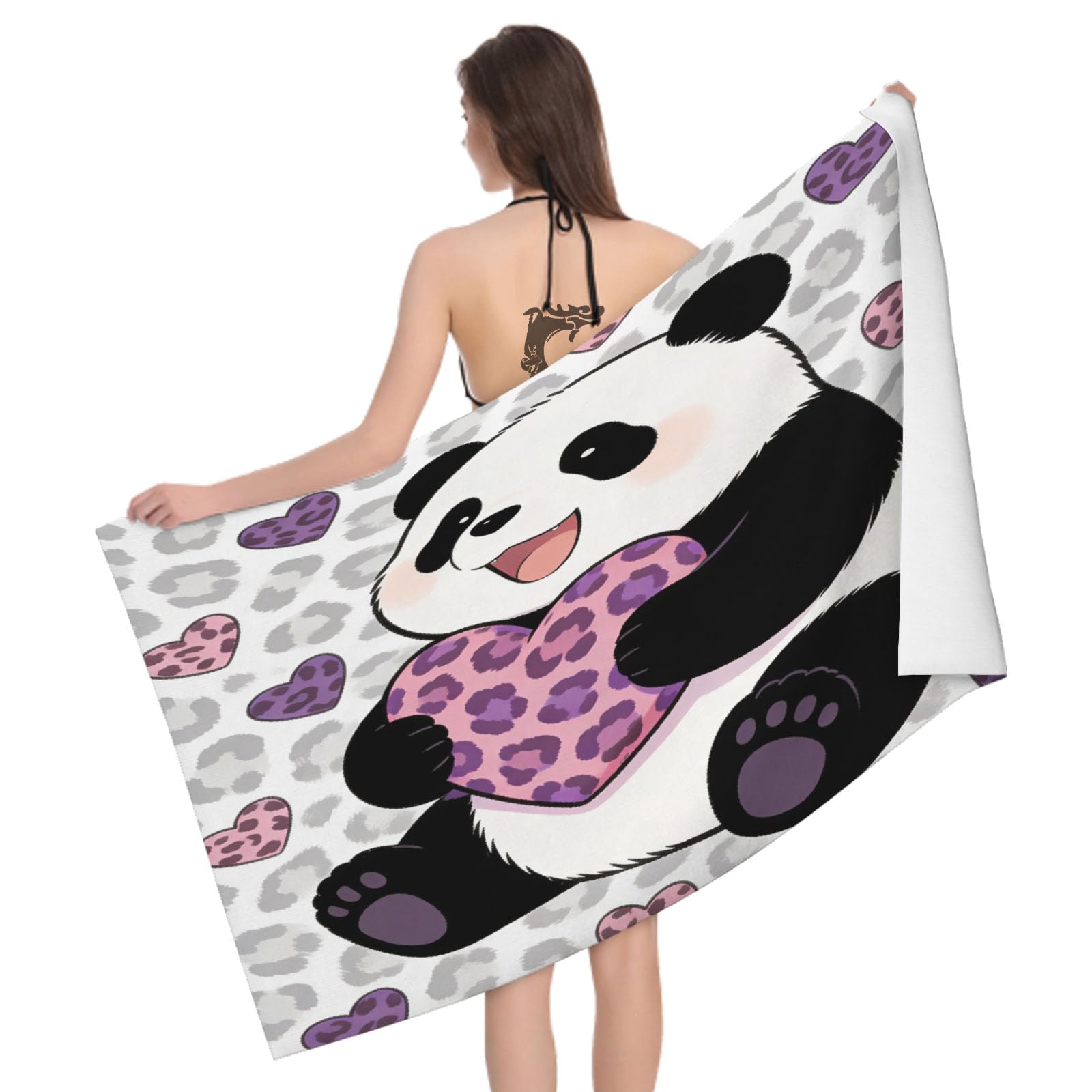 Leichong 3D Cartoon Panda Beach Towel Large Microfiber Soft Quick Dry for Adults, Children Teenagers Bath Towel Lightweight Soft Absorbent for Travel Swimming Pool Sports, 180 x 90 cm