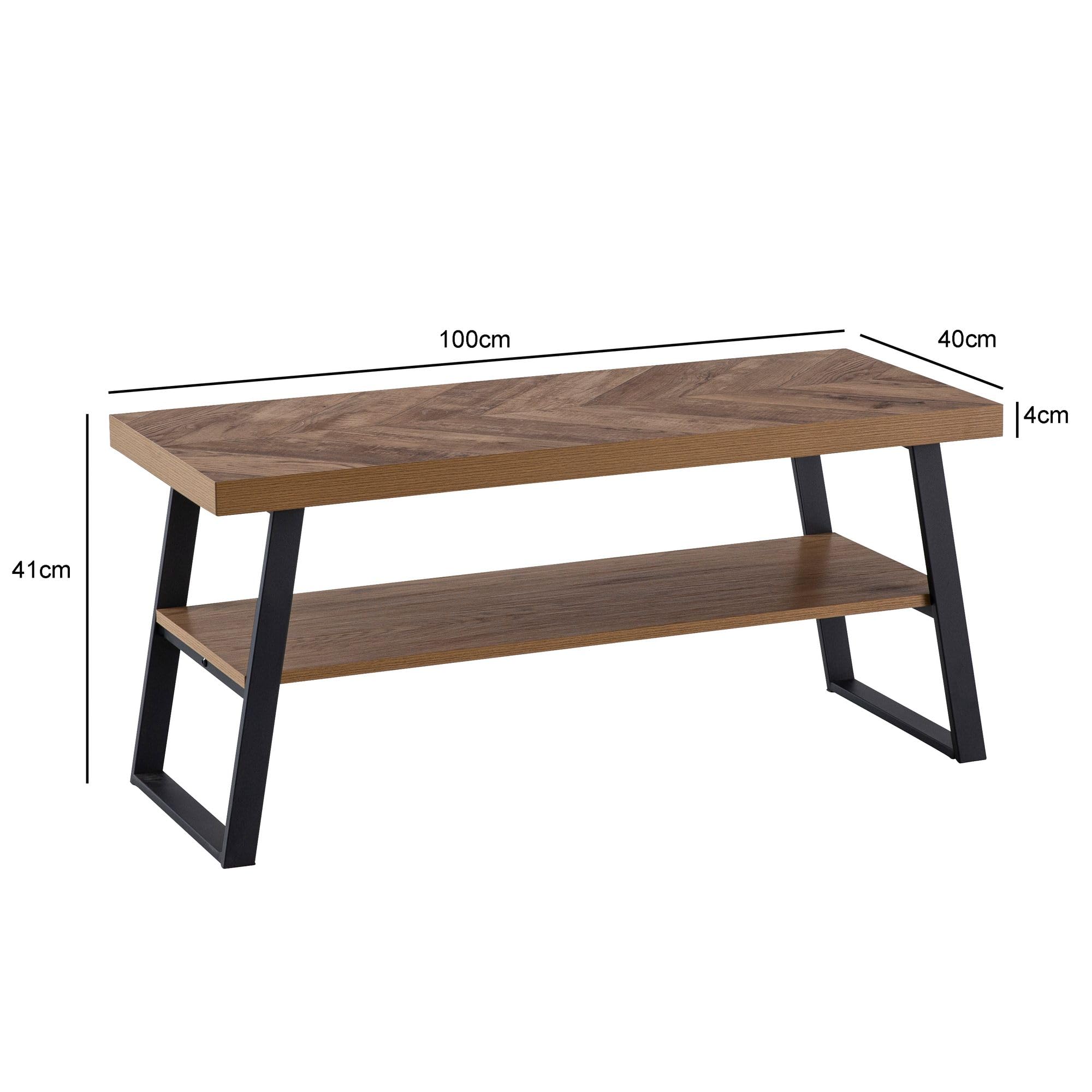 Wohnling Schuhbank 100x40x41 cm Eiche-Dekor Fischgrät-Muster