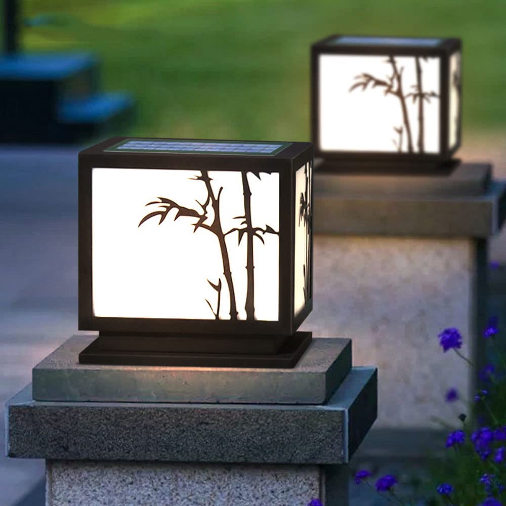 Solarne lampy słupkowe solarne zewnętrzne oświetlenie słupkowe IP65 kolumna latarnia, willa lampa ogrodowa bambusowa lampa słupkowa, czarna brama, ściana słupka, oświetlenie tarasu podwórka, słupek