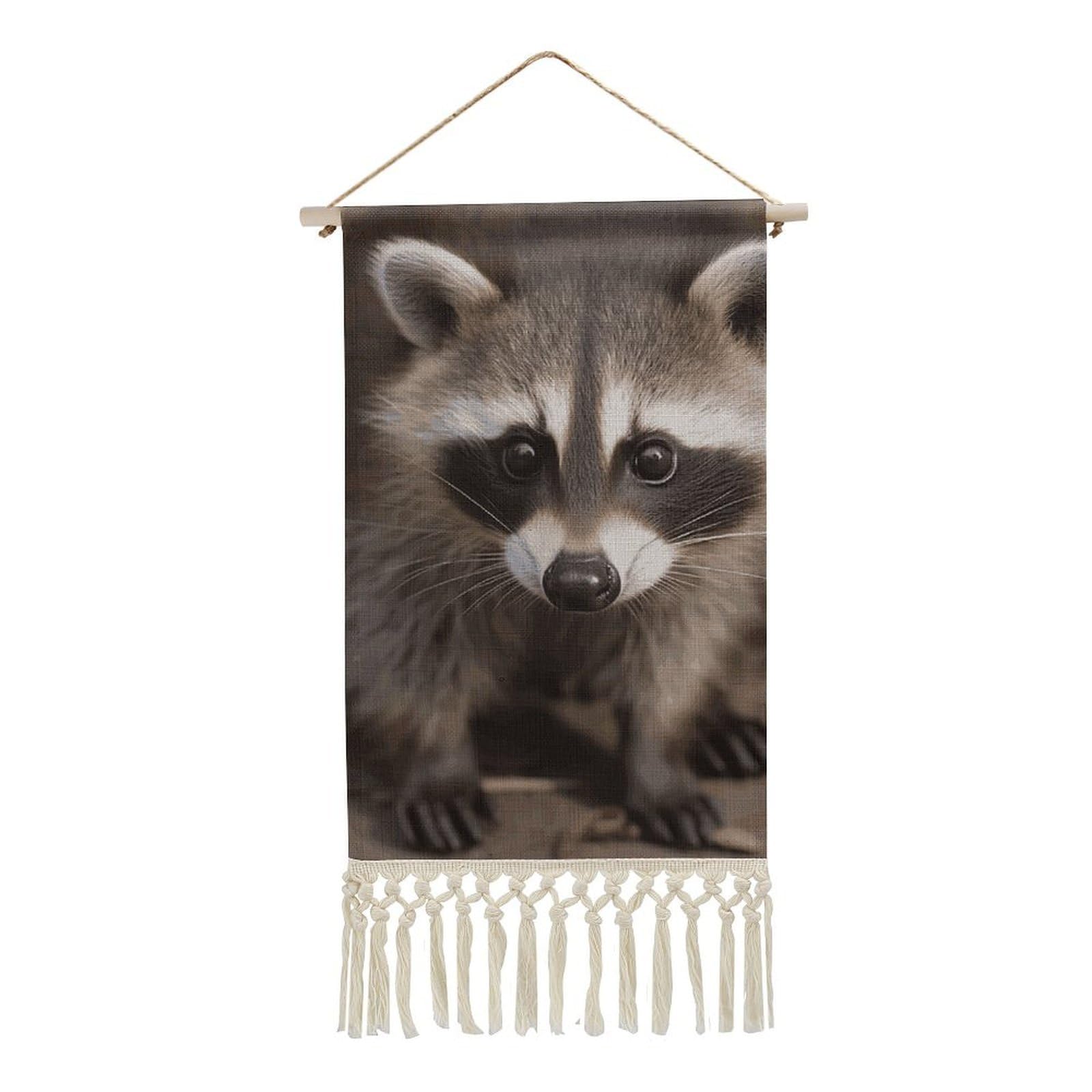 BTCOWZRV Cotton And Linen Hanging Poster with Tassels, Cub Raccoon Wall Hanging Tapestry Vintage Wall Art Painting Modern Artwork Decoration for Home Decor Ready to Hang 10x19.6 in