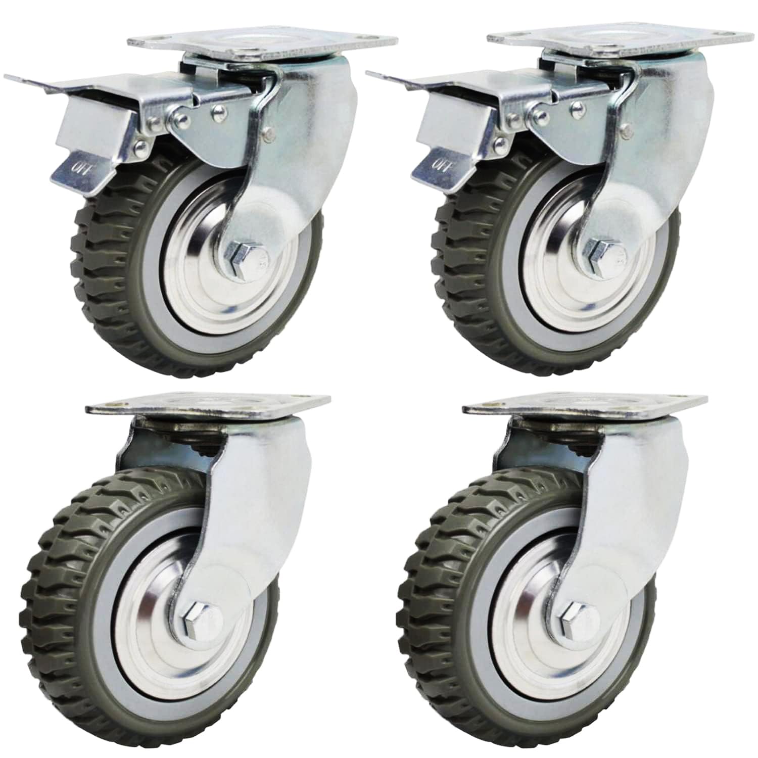 Lesolar Schwerlastrollen, 150 mm, Vollgummi, industrielle Rollen, 360 Grad Lenkrollen, Lagerplatte, Lenkrollen, Tragkraft 1000 kg, 2 Drehgelenke (ohne Bremse) + 2 Drehgelenke mit Bremse, 4 Stück