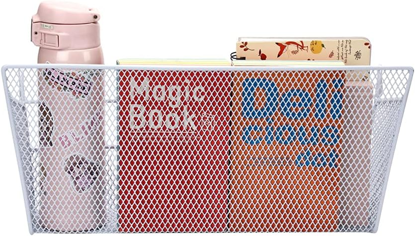 2 pcs Hanging metal mesh bedside storage basket， student dormitory bed storage baskets,used for bedside storage, beverage tissues and office rooms with hooks (white) - Image 4